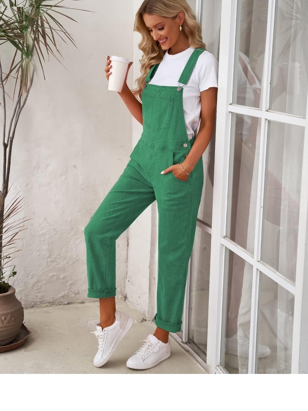 GRAPENT Green Denim Stretch Overalls with Front Pocket. SIZE LARGE - Picture 6 of 13